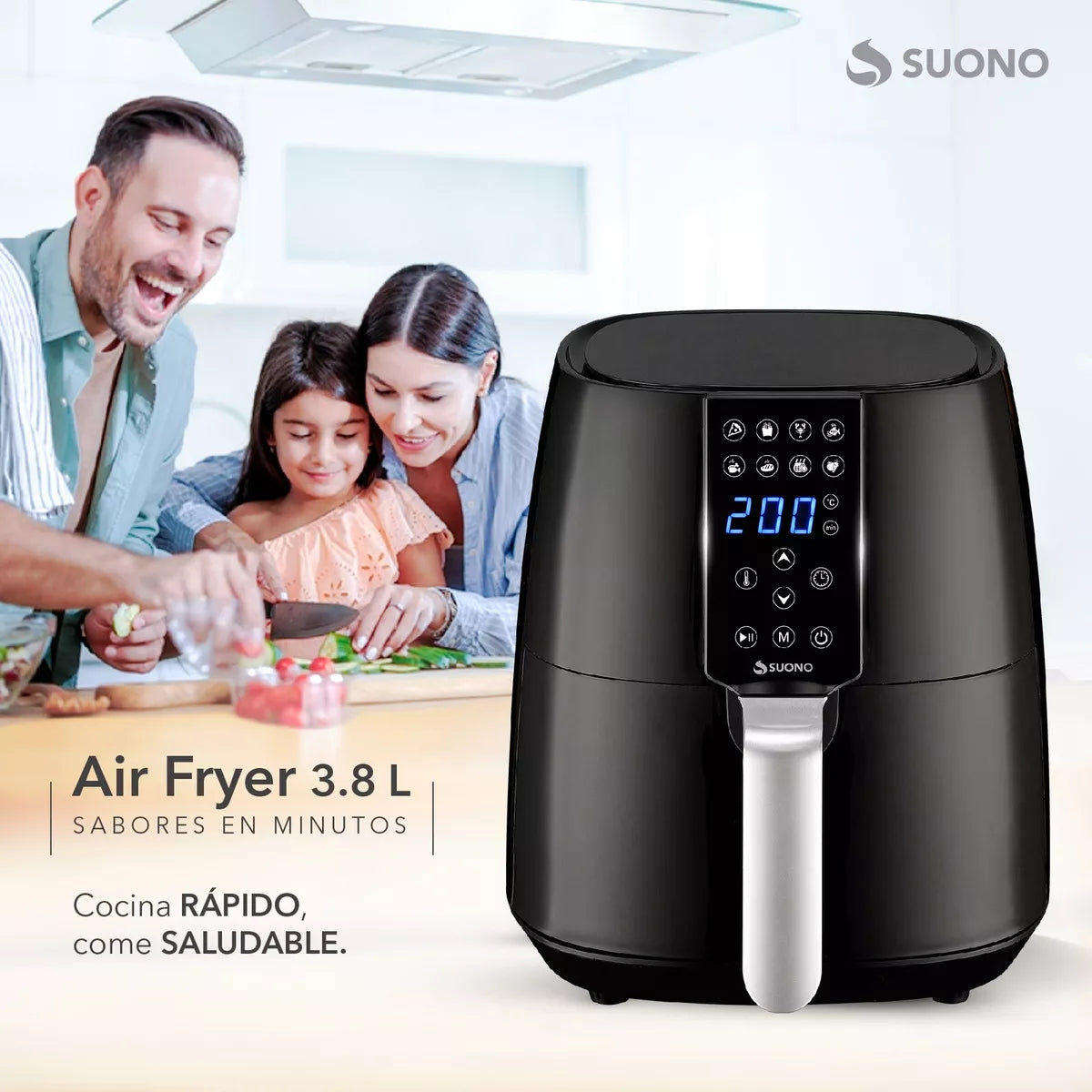 Freidora De Aire Suono Air Fryer Led Digital 1450 W 3.8 L Color Negro